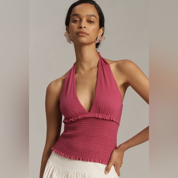 Anthropologie Tops - NWT! Anthropologie Raspberry The Danika Smocked Halter Tank - Size XL 💎